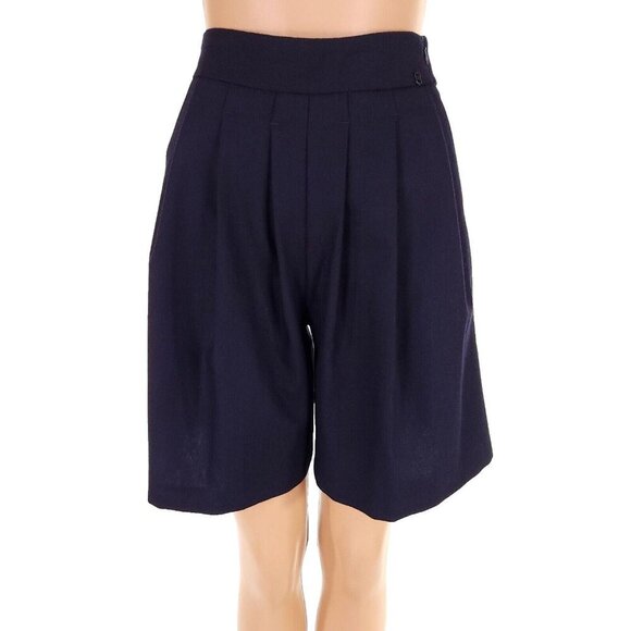 Ottod'ame Pleated Wool Blend Shorts Size 2 Blue NWT - Picture 1 of 12